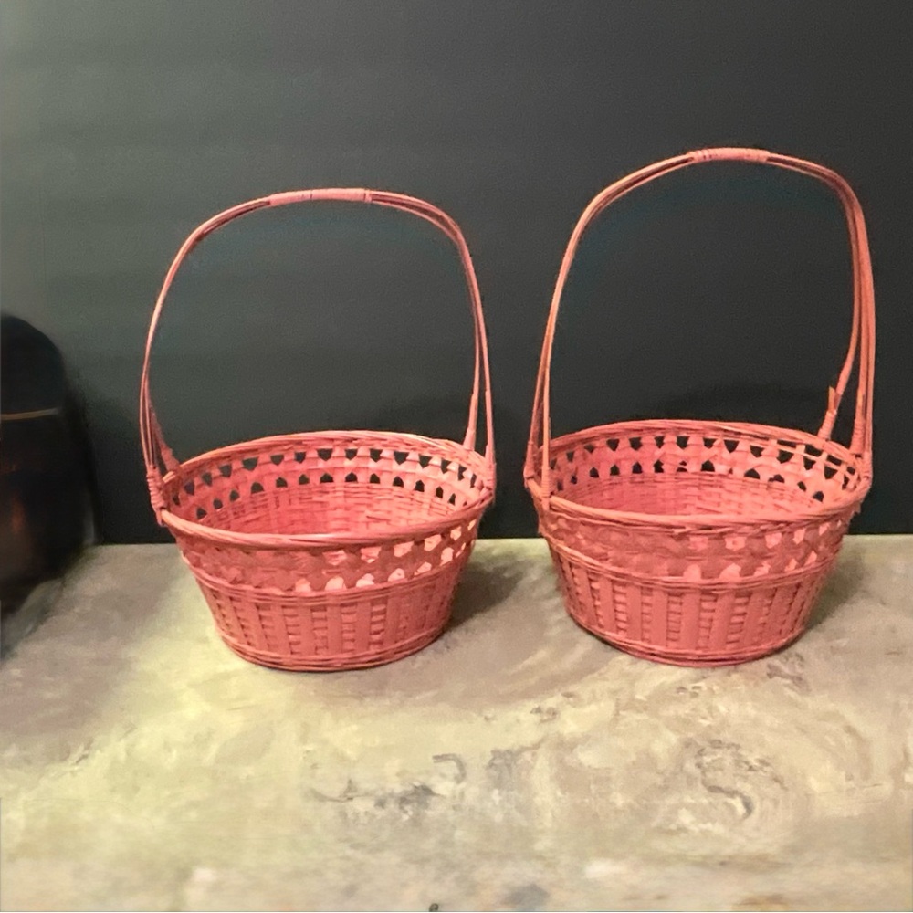 Set of Two Pink Woven Baskets
